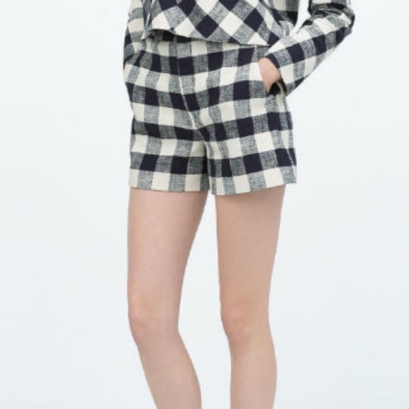 Zara High Waisted Gingham Shorts Size M - Picture 1 of 7